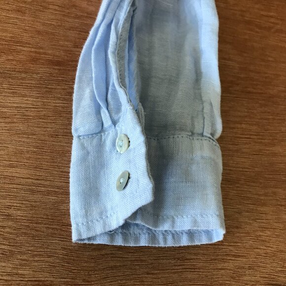 Tahari 100% Linen Top Women S Blue Button Up Pocket Long Sleeve Collared 17035 - Picture 10 of 15